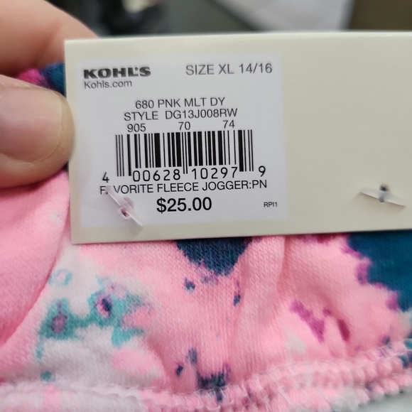 NWT Girls XL(14/16) So Favorite Jogger Sweatpants Tie-Dye Pink Teal - Picture 8 of 8